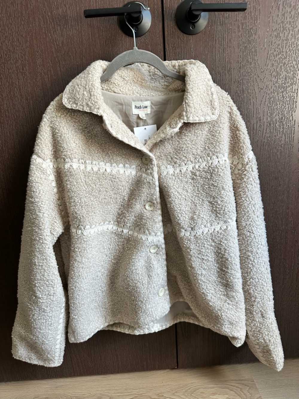 Peach Love California Cream Sherpa Button-Up Jacket